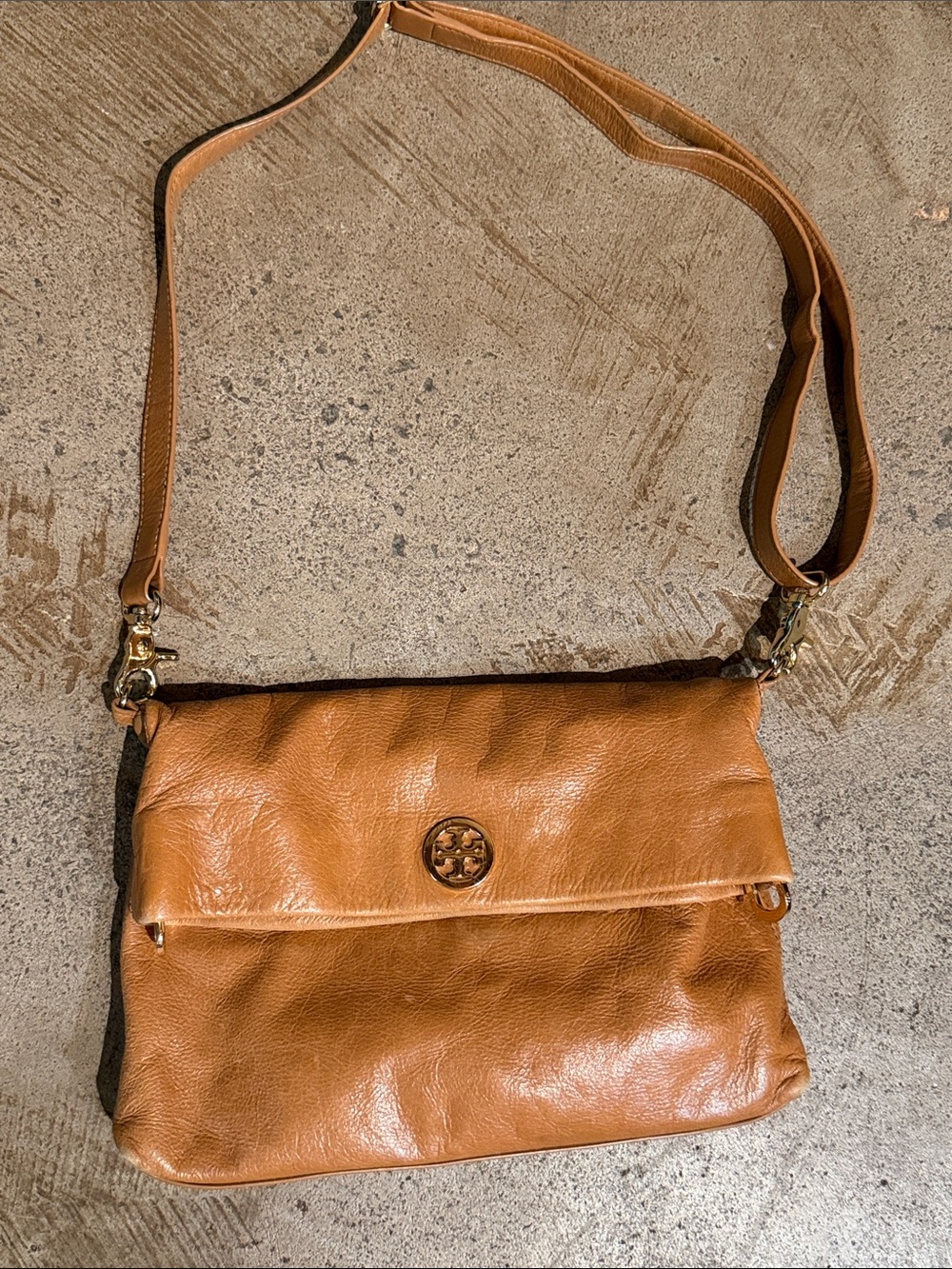 Tory Burch Convertible Camel Leather Crossbody Bag
